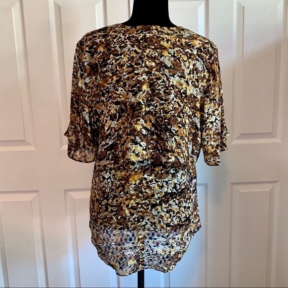 BCBGMaxAzria Brown and Gold Floral Flowy Blouse - Picture 3 of 5